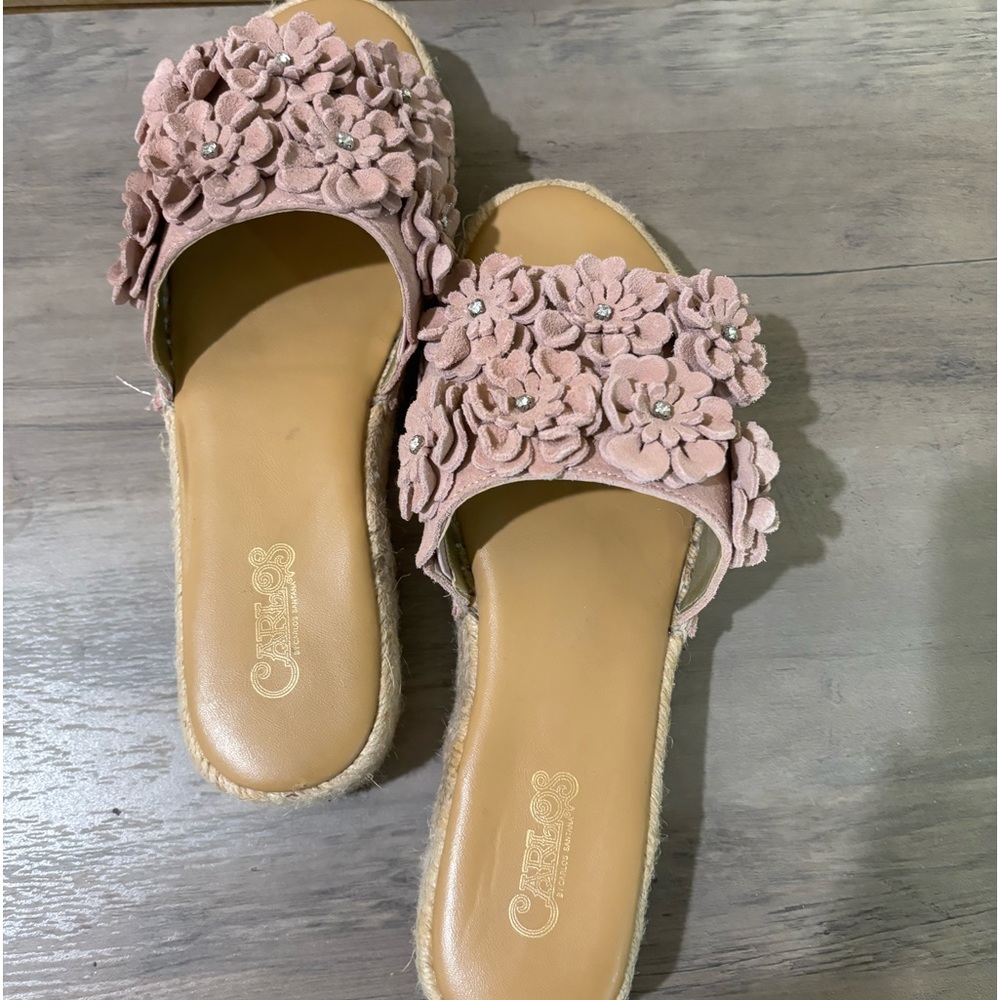 Pink slide sandals with flowers